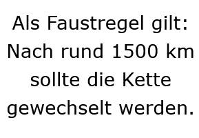 Als Faustregel gilt: Nach rund 1500 km sollte die Kette gewechselt werden.